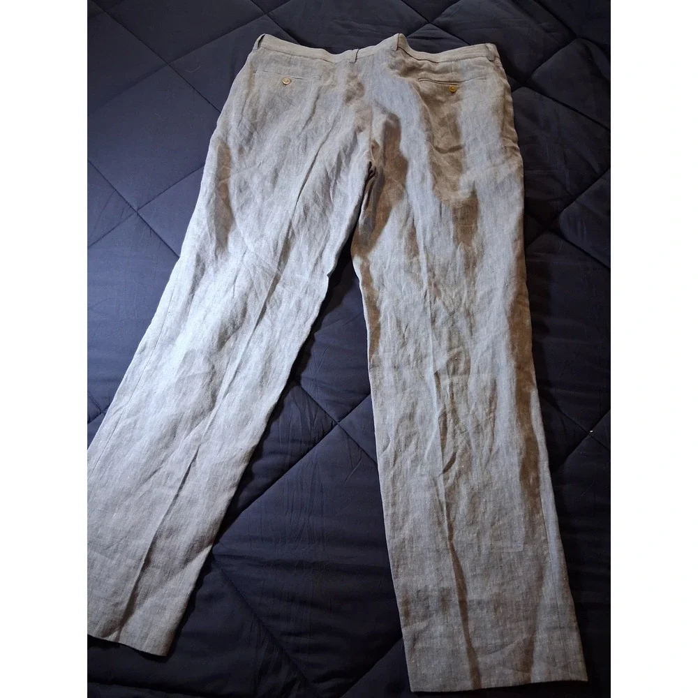 Jos A Bank 1905 Slim Fit Linen Dress Pants Mens 42x32 Light Blue Flat Front